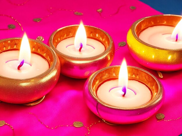 Female celebratiing diyas decoration for diwali festival