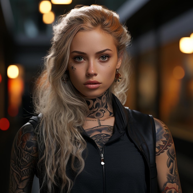 female character with tattoo ultrarealistic photo