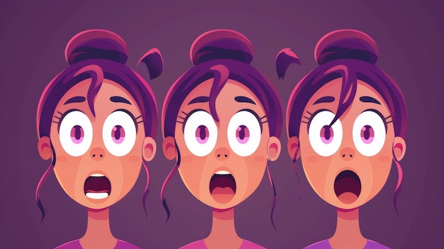 Foto personaggi femminili nel panico e nella paura illustrazione piatta moderna di ragazze con espressioni spaventate spaventate nello shock stressate nervose e sorprese