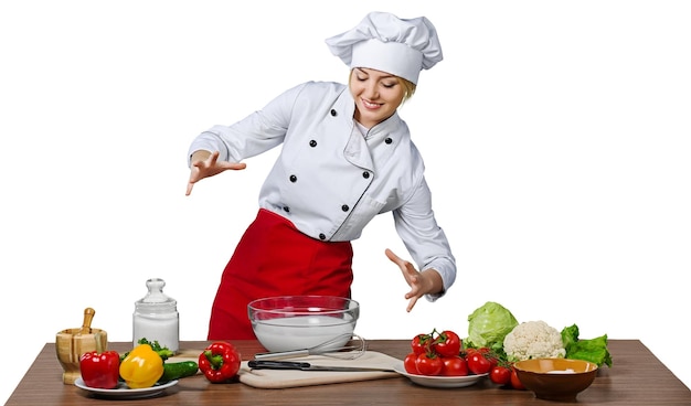 Female Chef Cooking Isolated