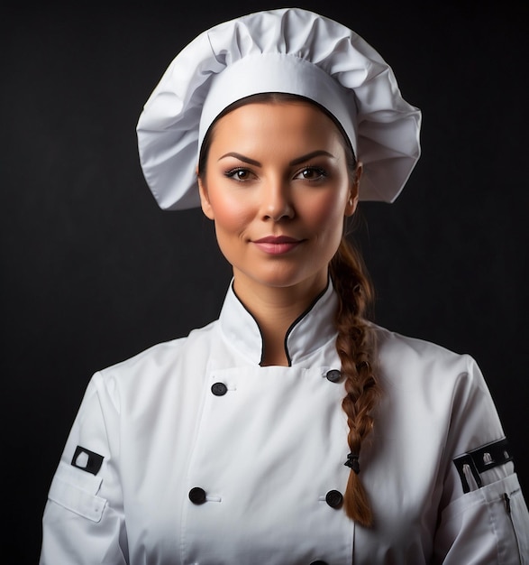 female chef isolated on black background