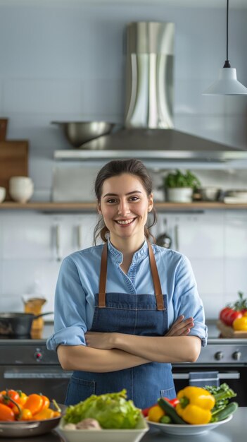 A female chef standing confidently in