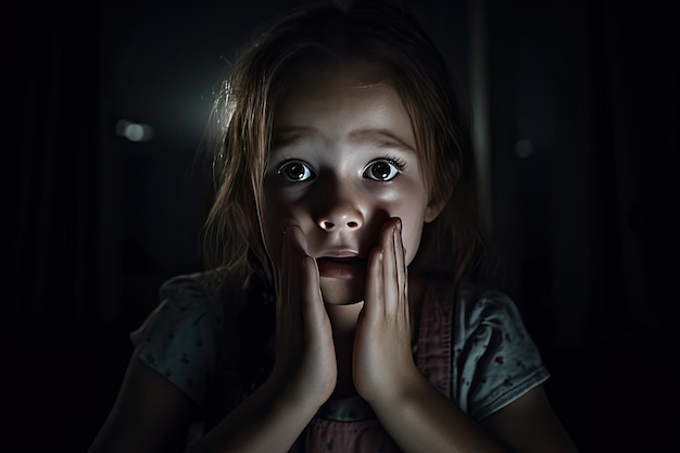 Photo female child girl suffering scared at night horror nightmare concept generative ai