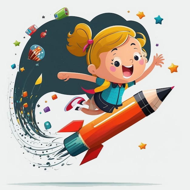 Photo female child riding a rocket