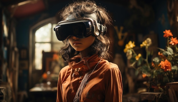 Female child using virtual reality headset