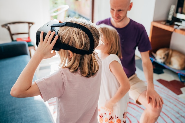 Female children indoor using 3d viewer