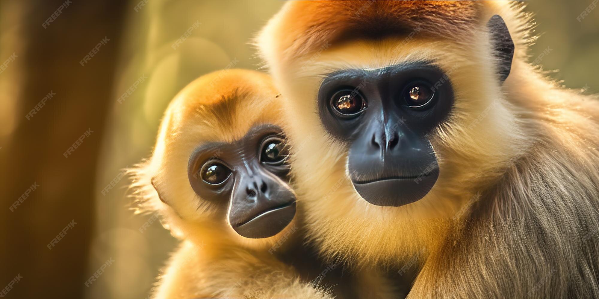 Premium AI Image | A female chimpanzee with a baby on mangrove trees