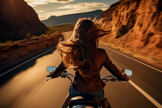 Foto una donna pilota di elicottero sulla route 66 senza casco