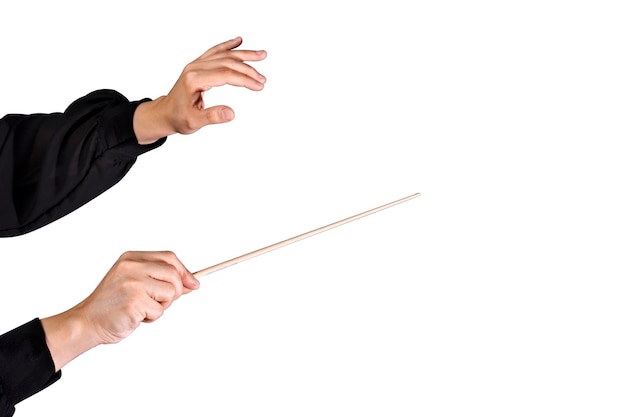 Photo female conductor conducting a symphony with her baton on a white background