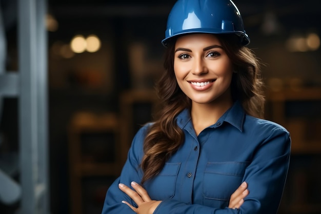 Женщина-инженер на стройке в шлеме
