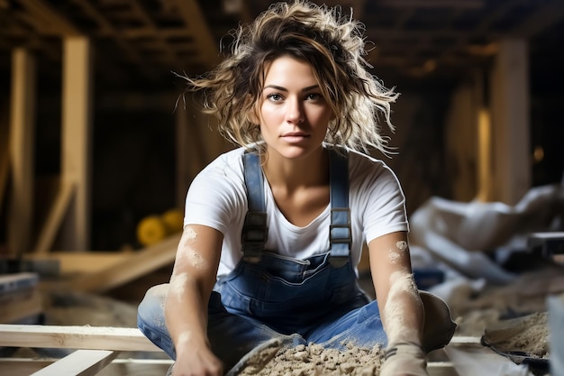 Female construction site engineer with helmet