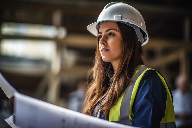 Photo female construction site engineer