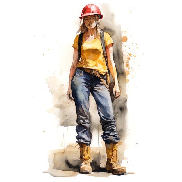 Female construction worker on isolated white background