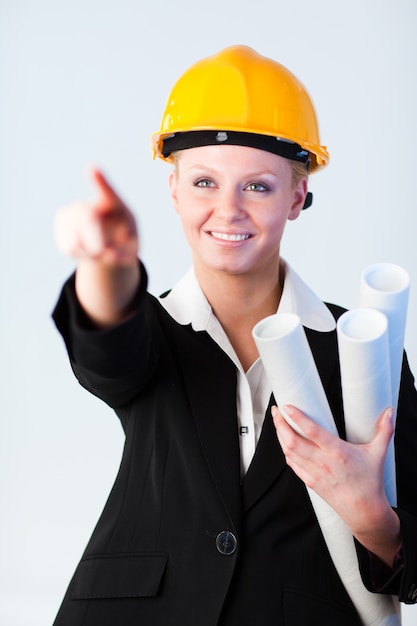 Female Construction worker pointing