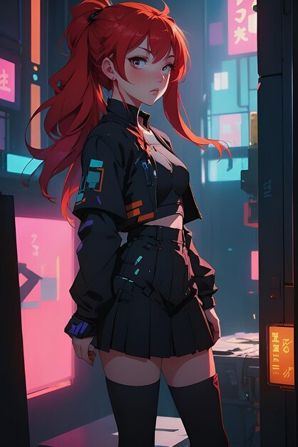 A female cosplay figure stands in the street of a night city From girls frontline