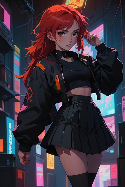 A female cosplay figure stands in the street of a night city From girls frontline