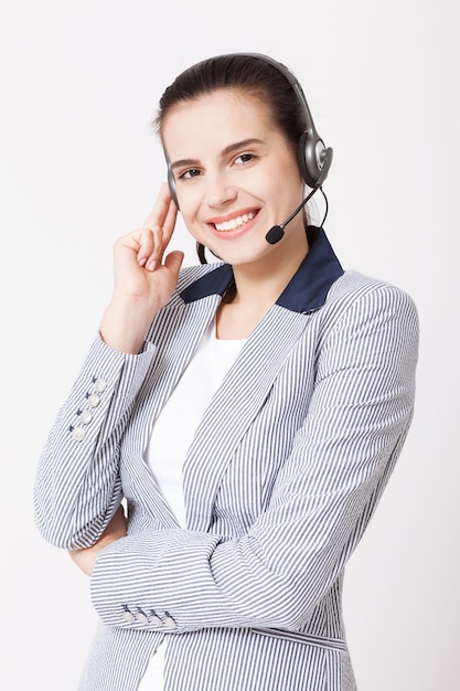 Female customer support operator with headset isolated