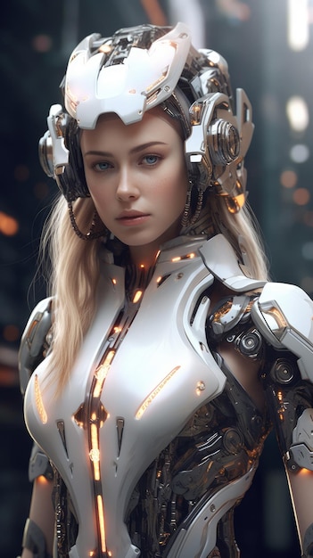 Female cybernetic girl wearing futuristic outfits