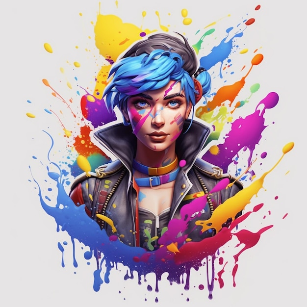 Female cyberpunk portrait a woman with a tattoo and colorful hair