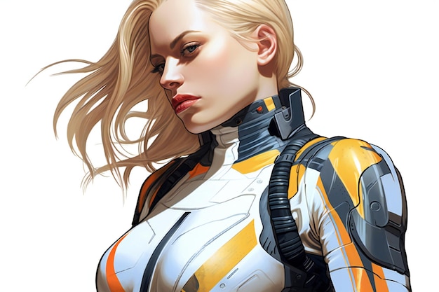 A female cyborg isolated on white background