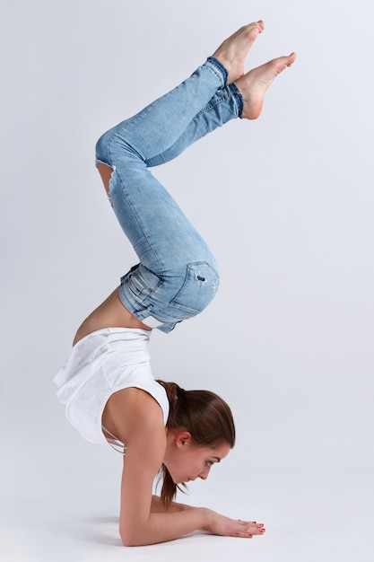 Female dancer during handstand