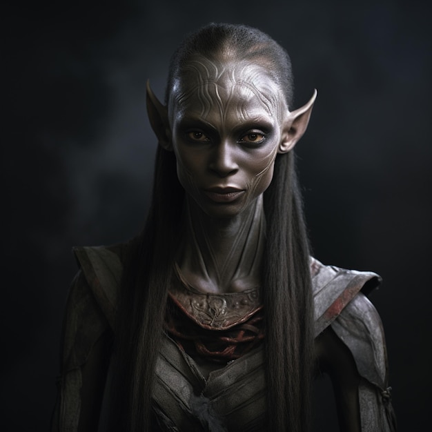 A female dark elf wizard