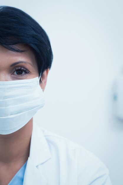 Female dentist wearing surgical mask