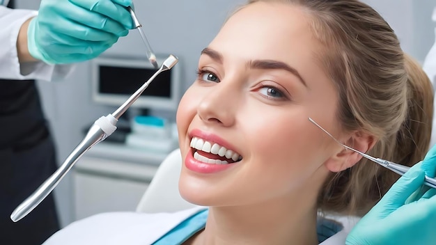 Female dentist with dentistry tools isolated