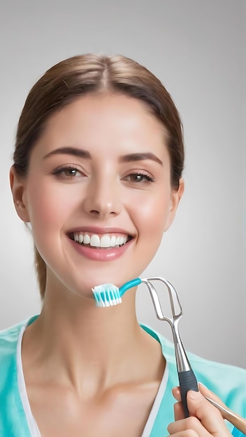 Female dentist with dentistry tools isolated