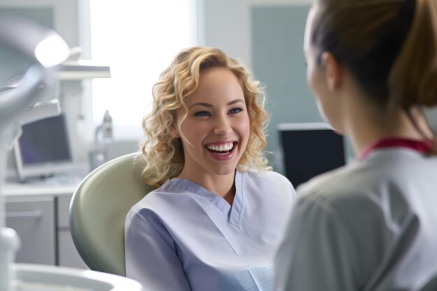 a female dentist with a patient smiling