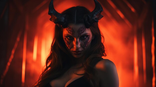 Photo female devil with cinematic lighting a captivating portrait