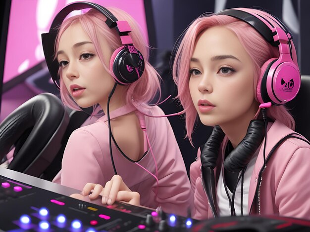 Female DJ pink headphone image