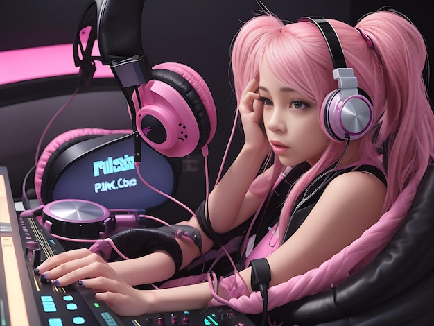 Female DJ pink headphone image