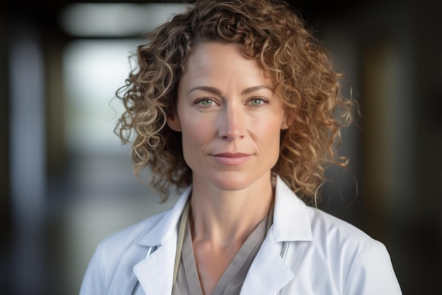 Female doctor 40 years old wearing a white lab coat