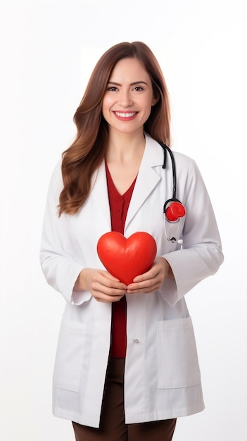 Женщина-врач-кардиолог держит в руке сердце