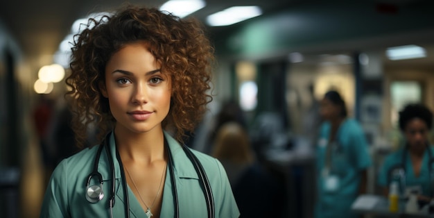 Photo female doctor in a coat with a stethoscope generative ai