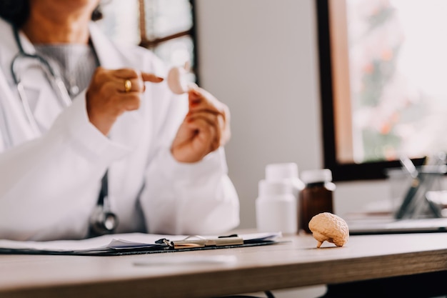 Female doctor holding virtual Lungs in hand Handrawn human organ copy space on right side raw photo colors Healthcare hospital service concept stock photo