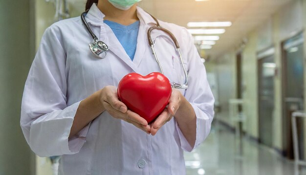 Photo a female doctor holds a heart shaped box in her hands