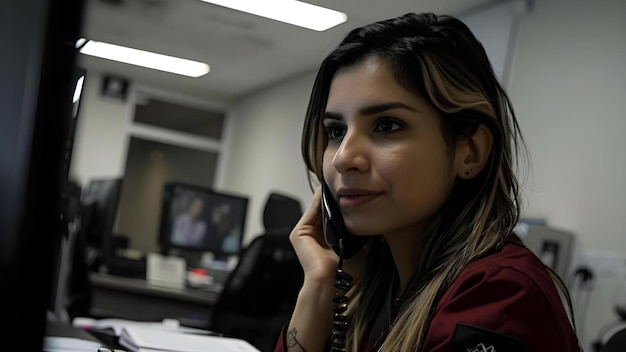 Photo female doctor on phone nurse checking appointments on computer in office concept medical office healthcare professionals patient appointments technology in healthcare doctornurse communication