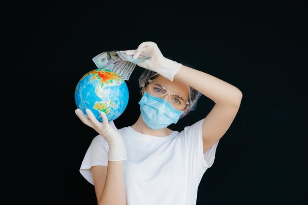 female doctor in a protective mask and medical cap closeup portrait