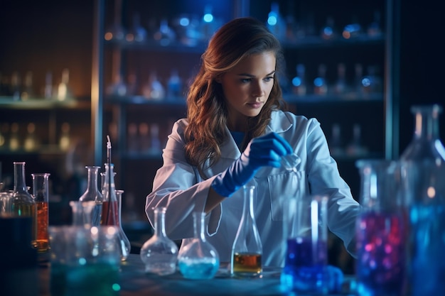 A female doctor scientist examining toxic liquid