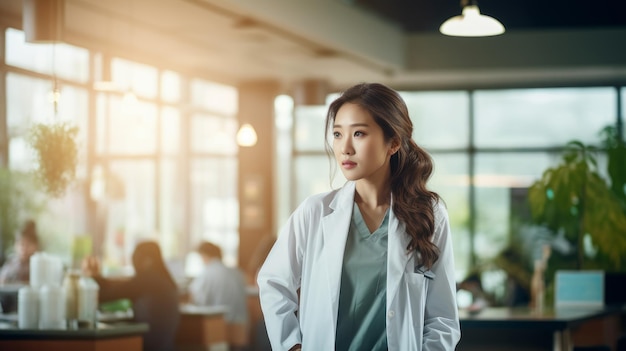 female doctor standing in the lobby of the hospital