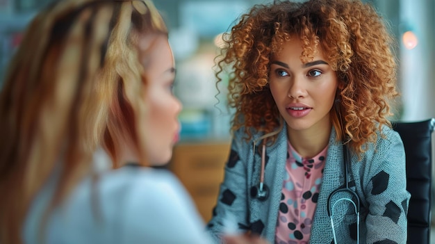 Photo female doctor talking to young girl