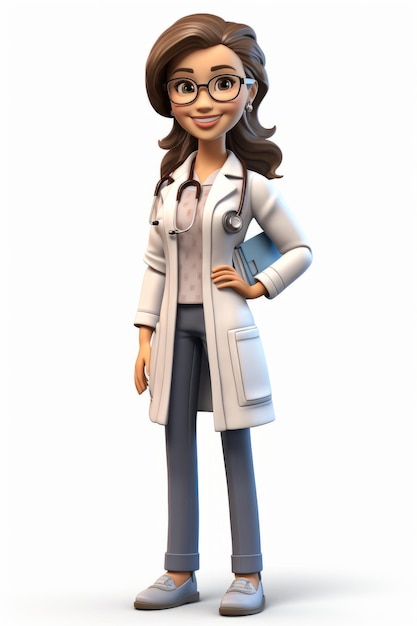 Photo a female doctor with brown hair and glasses is wearing a lab coat and stethoscope