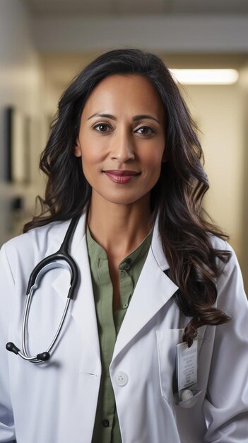 Photo a female doctor with a stethoscope around her neck