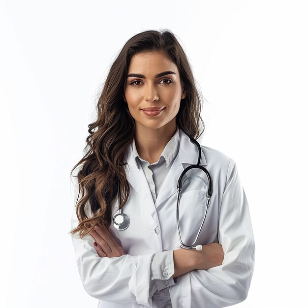 a female doctor with a stethoscope on her neck