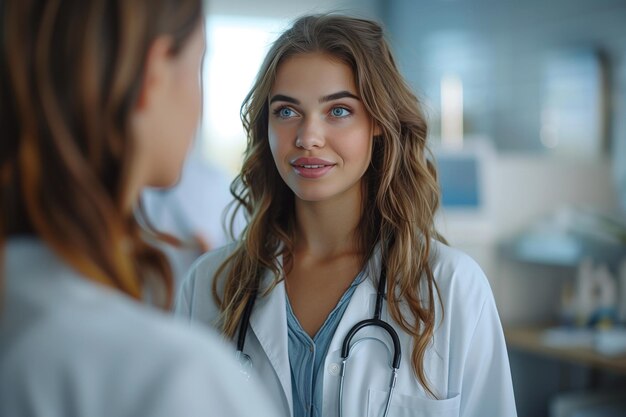 a female doctor with a stethoscope on her neck