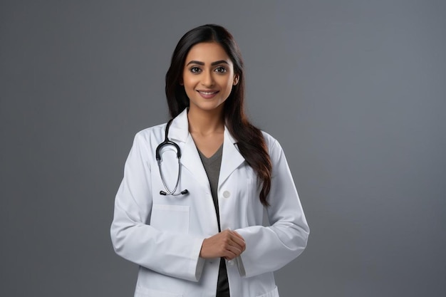 a female doctor with a stethoscope on her neck