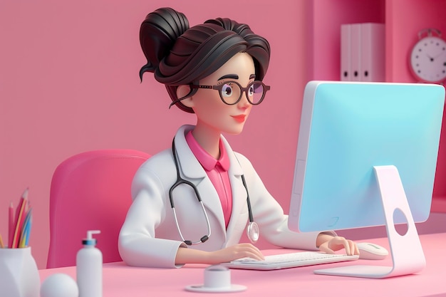 Female Doctor Working on Laptop