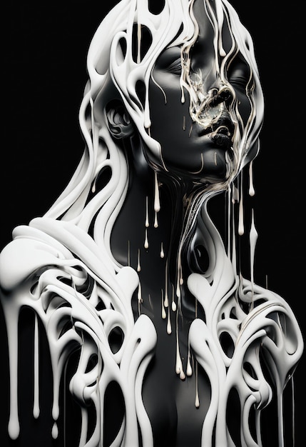 Female dripping white paint portrait art generated by artificial intelligence